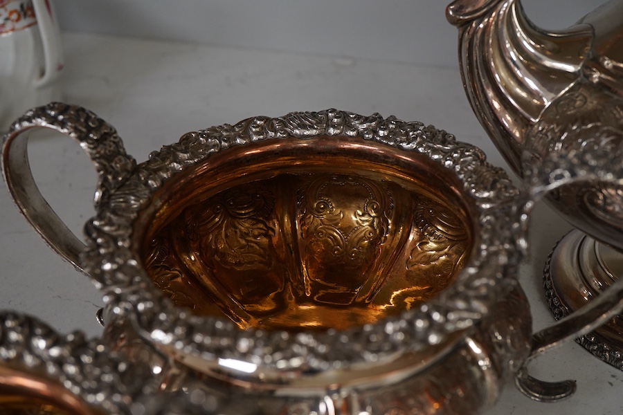 A Victorian plated embossed four piece tea and coffee service